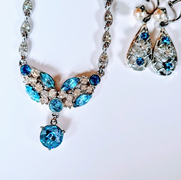 VTG Signed Bogoff Blue Crystal Set Sterling Silver - Picture 6 of 6